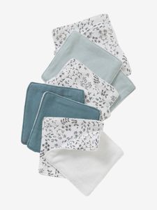 Set van 10 washandjes plantenprint/blauw/groen