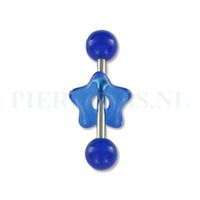 Tongpiercing acryl donut ronde ster blauw - thumbnail