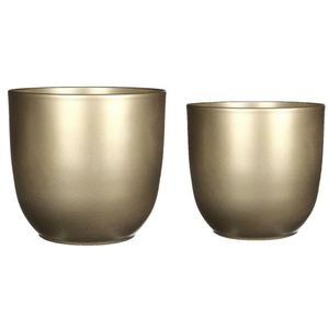 Plantenpot/bloempotten set - 4x stuks - keramiek - goud - D17 en D19 cm