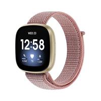 By Qubix - Compatible met Fitbit Versa 3 - Fitbit Versa 4 - Fitbit Sense 1 - Fitbit Sense 2 - Sport loop nylon bandje - Oudroze - Compatible fitbit bandje
