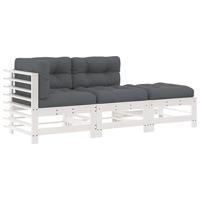 vidaXL 3-delige Loungeset met kussens massief hout wit, lounge set, tuinmeubel, tuin meubel, tuinset, tuinmeubilair, tuinmeubelset, tuinmeubel set