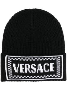 Versace bonnet à logo en intarsia - Noir