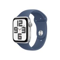 Apple Watch SE (2e gen.) GPS 44 mm Smartwatch - Kast van zilverkleurig aluminium - Denim sportbandje (M/L). Conditie en slaap bijhouden, ongelukdetectie, hartritme monitoren, Retina-display