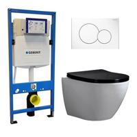 Geberit Toiletset Shorty Flatline Zwart Rimfree Softclose Quickrelease Toiletbril Sigma 01 Wit