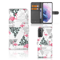 Samsung Galaxy S21 Plus Telefoonhoesje met Pasjes Flamingo Triangle