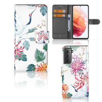 Samsung Galaxy S21 Telefoonhoesje met Pasjes Bird Flowers - thumbnail