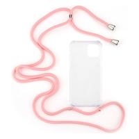 Shop4 - iPhone 12 Hoesje - Zachte Back Case met Koord Roze