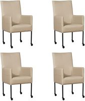 Set van 4 Taupe leren moderne eetkamerstoelen Spark - poot rond zwart met wiel - Toledo Leer Mastic (taupe leer)