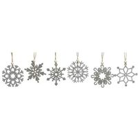 6x Houten sneeuwvlok kersthangers zilver 6 cm - thumbnail