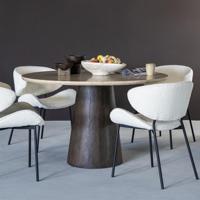 Eleonora Ronde Eettafel Aikin Travertin en Mangohout, 130cm - Beige - thumbnail