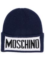 Moschino bonnet nervuré à logo en intarsia - Bleu - thumbnail