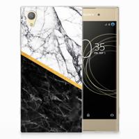 Sony Xperia XA1 Plus TPU Siliconen Hoesje Marmer Wit Zwart - Origineel Cadeau Man