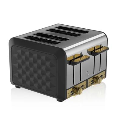 Swan Gatsby Lijn 4-Sneden Broodrooster - Zwart/Goud Swan Gatsby Lijn 4-Sneden Broodrooster - Zwart/Goud