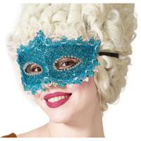 Verkleed gezichtsmasker Venetiaans - blauw met glitters - volwassenen - Carnaval/gemaskerd bal - thumbnail