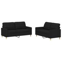 vidaXL 2-delige loungeset met kussens stof zwart, fauteuil, 3-zitsbank, sofa, 2-zitsbank, bank, 2 zitsbank, zitbank, fauteuil stoel, 2 zits bank