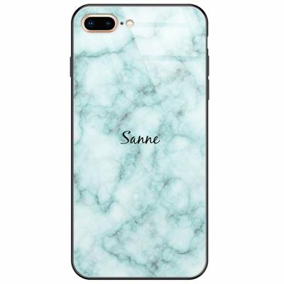 iPhone 8 Plus/7 Plus glazen case naam - Marmer mint