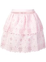 Alberta Ferretti minijupe en broderies anglaises - Rose