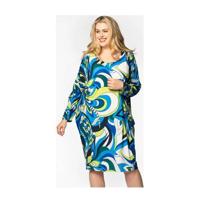 Yoek jurk met all over print en plooien ecru/blauw/lichtgroen