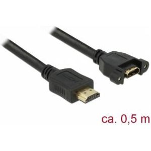 Delock 85463 Kabel HDMI-A male > HDMI-A female paneelmontage 4K 30 Hz 0,5 m