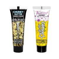 Paintglow Chunky Glittergel voor lichaam en gezicht - 2 tubes - goud en goudgeel - 12 ml - thumbnail