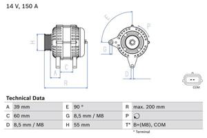 Dynamo / Alternator BOSCH, Spanning (Volt)14V, u.a. für Renault, Dacia