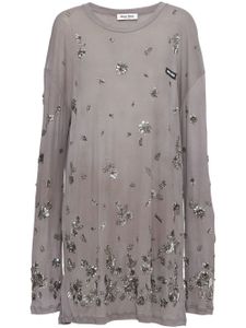 Miu Miu robe en jersey à fleurs brodées - Gris