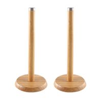 2x stuks bamboe houten keukenrolhouders rond 14 x 32 cm - thumbnail