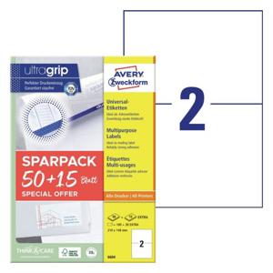 Avery-Zweckform 6604 210 x 148 mm Papier Wit 130 stuk(s) Permanent hechtend Universele etiketten Laser 65 vel DIN A4