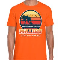 Malibu zomer t-shirt / shirt What happens in Malibu stays in Malibu oranje voor heren - thumbnail