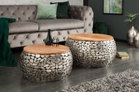 Set van 2 ronde salontafels STONE MOSAIC 65cm zilver mangohout metaal handgemaakt mozaiekontwerp - 41433 - thumbnail