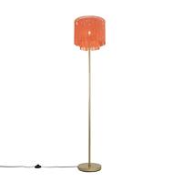QAZQA - Oosters Oosterse vloerlamp goud roze kap met franjes - Franxa | Woonkamer | Slaapkamer | Keuken - Staal Langwerpig - E27 Geschikt voor LED - Max. 1 x 40 Watt