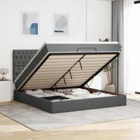 vidaXL Ottoman bed met matras en LED's 180x200cm stof donkergrijs, bedframe, ottoman bedframe, bedframe met opbergruimte onder het bed, bedframe met opbergruimte