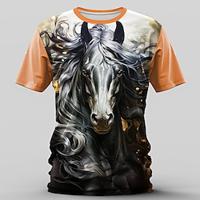 Grafisch Paard Retro vintage Casual Street Style Voor heren 3D-afdrukken T-shirt Buitensporten Feestdagen Uitgaan T-shirt Geel Oranje Korte mouw Strakke ronde hals Overhemd Lente zomer Kleding S M L Lightinthebox