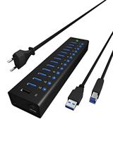 ICY BOX IB-AC6113 13-poorts USB 3.0 Hub met 12 V / 5 A voedingsadapter, aluminium behuizing en USB laadpoort zwart