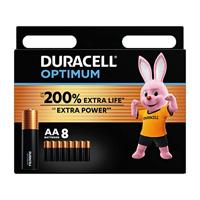 Duracell Optimum AA-batterijen (8 stuks) - 1,5V-alkaline batterijen - Tot 200% extra levensduur of extra kracht - 100% recyclebaar, 0% plastic verpakking - LR6 MX1500