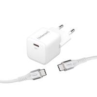 Intenso Power Adapter W30C GaN set, USB-C voeding met 30 watt en GaN-technologie en USB-C naar USB-C data + oplaadkabel, wit