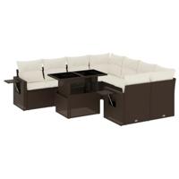 vidaXL 9-delige Loungeset met kussens poly rattan bruin