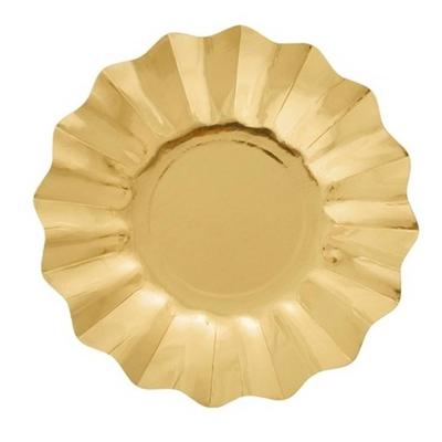 32x Diepe Kartonnen Bordjes Goud 21 Cm - Wegwerpborden Van Karton - Feestbordjes - Feestartikelen Tafeldecoratie