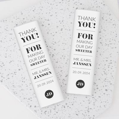 Chocoladereep modern typografisch trouwbedankje Chocoladereep modern typografisch trouwbedankje