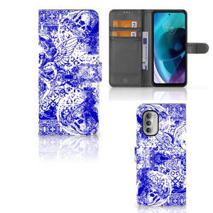 Telefoonhoesje met Naam Motorola Moto G51 5G Angel Skull Blauw