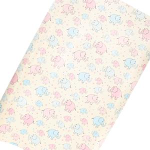 Inpakpapier/cadeaupapier baby - 200 x 70 cm - pastel geel - met roze en blauwe olifantjes   -