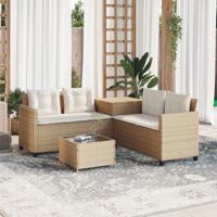 Tuinbank met tafel en kussens L-vormig poly rattan beige - thumbnail