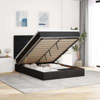 vidaXL Ottoman bed met matrassen en LED's 140x200cm fluweel zwart, bedframe, ottoman bedframe, bedframe met opbergruimte onder het bed, bedframe met opbergruimte