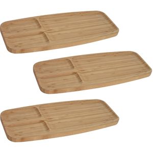 3x Serveerplanken/borden 3-vaks van bamboe hout 39 cm