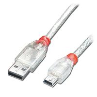 LINDY 41780 0,2 m USB 2.0 type A naar Mini-B kabel, transparant