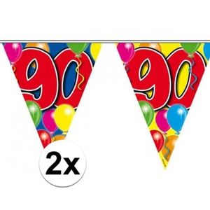 2x Leeftijd versiering vlaggenlijnen 90 jaar 10 meter