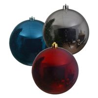 3x stuks grote kerstballen van 20 cm glans van kunststof zilver blauw en rood - thumbnail