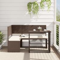 Tuinbank met tafel en kussens L-vormig poly rattan bruin - thumbnail