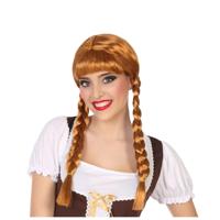 Atosa Verkleedpruik Dames Hannah - Bruin - Met lange vlechtjes - lang haar - Duits - Oktoberfest   -