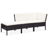 3-delige Loungeset met kussens poly rattan zwart - thumbnail